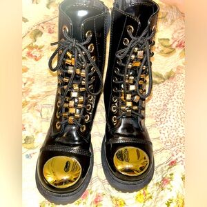 Jeffrey Campbell Black and Gold Combat Boots